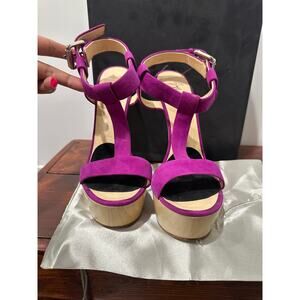 Giuseppe Zanotti JEM 105 Clover Suede Curved Wedge Sandals – Size 38 (US 8)
